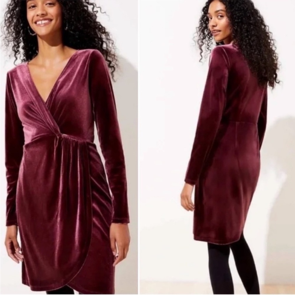 Loft Women's Velvet Knot Wrap Dress Size XL Color: Plum Preserve $89.50